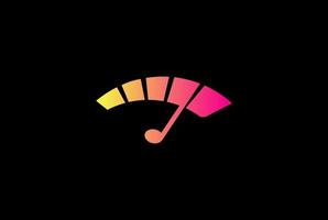 hastighetsmätare indikator med musik note för dj logo design vektor