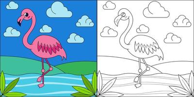rosa flamingo geeignet für kinderfarbseiten-vektorillustration vektor