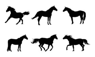 samling av hästar silhuetter på vit bakgrund vektor