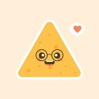 süßer und kawaii cartoon glücklicher tortilla chip charakter. Nachos-Charakter-Vektor-Illustration vektor