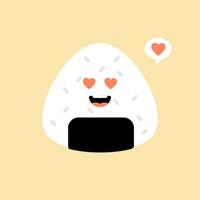 vektor illustration. onigiri söt och kawaii karaktärslogotypdesign. japan risboll.