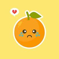 orange niedliche und kawaii fruchtkarikaturfigur lokalisiert auf farbhintergrundvektor. lustiges positives und freundliches orangefarbenes Emoticon-Gesichtssymbol. glückliches lächeln cartoon gesicht essen, komisches obstmaskottchen vektor