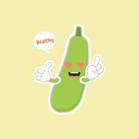 süßes und kawaii grünes Auberginen-Cartoon-Charakter-Symbol auf farbigem Hintergrund vektor