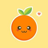 söt och kawaii seriefigur orange. hälsosam glad organisk frukt karaktär illustration. citrusfrukter som innehåller mycket c-vitamin. sur, hjälper till att känna sig fräsch. vektor