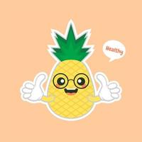 söta och kawaii ananas karaktärer, maskotar ananas söta karaktärer som för sommaren. ananasjuice, tropisk frukt, semesterort. semester koncept. för ämnen som frukt, sommar, resor vektor