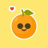 orange niedliche und kawaii fruchtkarikaturfigur lokalisiert auf farbhintergrundvektor. lustiges positives und freundliches orangefarbenes Emoticon-Gesichtssymbol. glückliches lächeln cartoon gesicht essen, komisches obstmaskottchen vektor