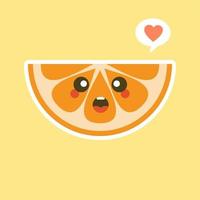 söt och kawaii seriefigur orange. hälsosam glad organisk frukt karaktär illustration. citrusfrukter som innehåller mycket c-vitamin. sur, hjälper till att känna sig fräsch. vektor