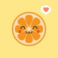 söt och kawaii seriefigur orange. hälsosam glad organisk frukt karaktär illustration. citrusfrukter som innehåller mycket c-vitamin. sur, hjälper till att känna sig fräsch. vektor