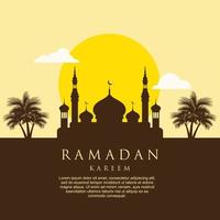 ramadan kareem quadratischer hintergrund. flache Designvektorillustration mit Moschee und Sonne, Platz für Textgrußkarte und -fahne. ramadan mubarak feier grußdesign vektor