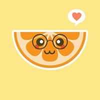 süße und kawaii zeichentrickfigur orange. gesunde glückliche organische fruchtcharakterillustration. Zitrusfrüchte, die reich an Vitamin C sind. sauer, hilft, sich frisch zu fühlen. vektor