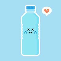 niedlicher und kawaii karikaturmineralwassercharakter. lustige Wasserflasche. Konzept für gesunde Ernährung und Mineralwasser trinken. flache Designvektorillustration, einfaches Emoji und Emoticondesign vektor