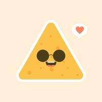 söt och kawaii tecknad glad tortilla chip karaktär. nachos karaktär vektorillustration vektor