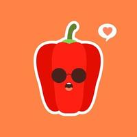 söt och kawaii röd paprika. hälsosam mat koncept. peppar med emoji-emoji. seriefigurer för barn målarbok, målarbok, t-shirttryck, ikon, logotyp, etikett, lapp, klistermärke, vegan vektor