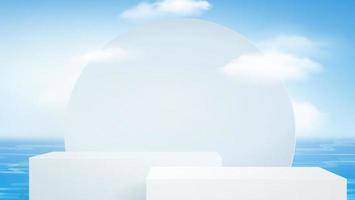 Display Hintergrund Vektor 3D-Farbwiedergabe mit Podium und Wolke weiße Szene, Wolke 3d minimaler Hintergrund 3D-Rendering Farbe Pastell Podium. Bühne auf Cloud-Rendering-Hintergrund