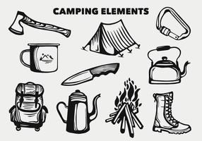 camping element och vandring verktyg set samling vektor