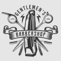 barbershop klippare sax och blad emblem vektor