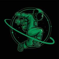 vektorillustration des grünen astronauten, der im weltraum fliegt vektor