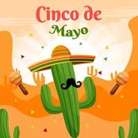 platt cinco de mayo bakgrund kaktus vektor