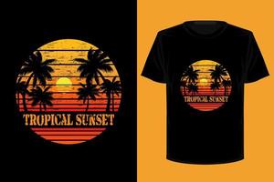 tropisk solnedgång retro vintage t-shirt design vektor