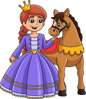 prinsessa och häst tecknad färgad clipart vektor