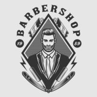 gentlemen barbershop emblem med rakblad vektor