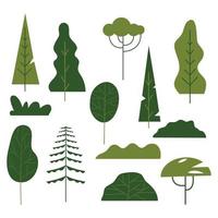 tecknat träd. enkel platt skog flora.vector set illustration jordbruksträdgård och naturpark växt vektor