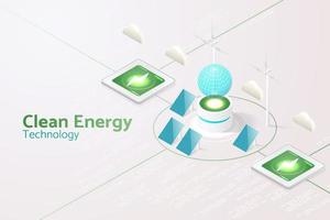 Stromerzeugung mit Sonnenkollektoren Solarenergie und Windkraftanlagen saubere Energietechnik vektor