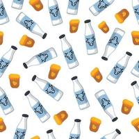 Cartoon Musterdesign Milchflasche und Erdnussbutter auf weißem Hintergrund Vektor