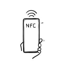 hand gezeichnetes gekritzel kontaktloser drahtloser zahlungs-nfc-illustrationsvektor lokalisiert vektor