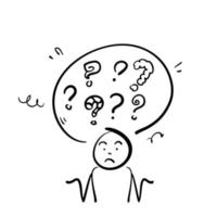 handritade människor förvirrar att bestämma rätt lösning för frågor dilemma situationer illustration i doodle vektor