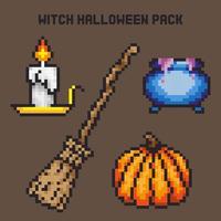 Pixel-Art-Hexe-Halloween-Paket vektor