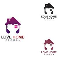 Liebe Zuhause Konzept Design Herz Haus Form Logo Vorlage vektor