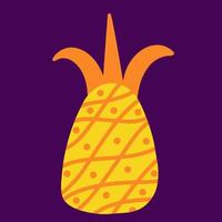Ananas-Vektor-Illustration. helle tropische frucht lokalisiert auf einem dunklen hintergrund. flacher karikaturstil, gelbe exotische früchte. süße Ikone für Design und Dekoration vektor