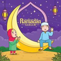 ramadan kareem-konzept mit jungen muslimischen kindern vektor