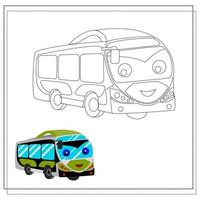 Cartoon Bus Malbuch mit Augen und Lächeln. Skizze und Farbversion. Malbuch für Kinder. vektor