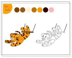 Malbuch für Kinder nach Farben. Tiger im Zirkus vektor