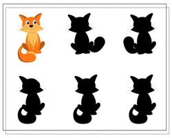 ein Puzzlespiel für Kinder im Vorschulalter. Finde den richtigen Schatten. Cartoon-Katze. Silhouette. vektor