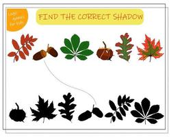 Finden Sie einen geeigneten Schatten für die Blätter der Bäume. Ahorn, Eberesche, Eiche, Kastanie, Eichel vektor