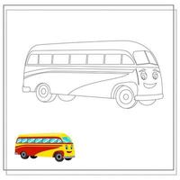Cartoon-Bus-Malbuch. Skizze und Farbversion. Malbuch für Kinder