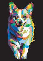 bunter walisischer Corgi-Hundekopf mit coolem Hintergrund im Pop-Art-Stil. wpap-Stil vektor