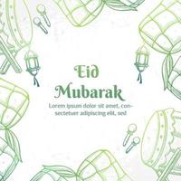 eid mubarak illustration mit ketupat, bedug und laternenkonzept. handgezeichneter skizzenstil vektor