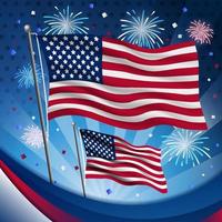 feier des 4. juli mit feuerwerk und amerikanischer flagge vektor
