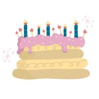 platt design födelsedagstårta med ljus och dekoration. födelsedag söt tårta vektorillustration vektor