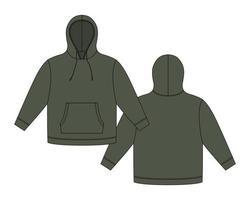 hoodie mall i grön färg. kläder hoody teknisk skiss mockup. vektor