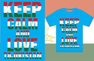 Bleib ruhig und liebe Tadschikistan. Tadschikistan-Flaggen-T-Shirt-Design vektor