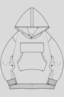 Hoodie übergroßer Umrisszeichnungsvektor, Hoodie übergroß in einem Skizzenstil, Umriss der Turnschuhvorlage, Vektorillustration. vektor