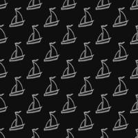 Nahtloses Muster mit Segelschiffen auf schwarzem Hintergrund. Gekritzelvektor-Schiffsmuster vektor