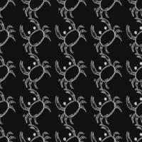 sömlös vektor mönster med krabbor. doodle vektor med krabba ikoner på svart bakgrund. vintage krabba mönster