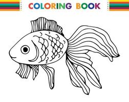 handritad doodle fisk. undervattensdjur. barnsligt rolig tecknad bild. enkelt element med tjockt svart streck. vektor illustration isolerad på vit bakgrund.