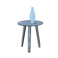 Blauer Tisch, auf dem sich eine Vase befindet, handgezeichnete Vektorlinien auf weißem Hintergrund. Vektorskizze vektor